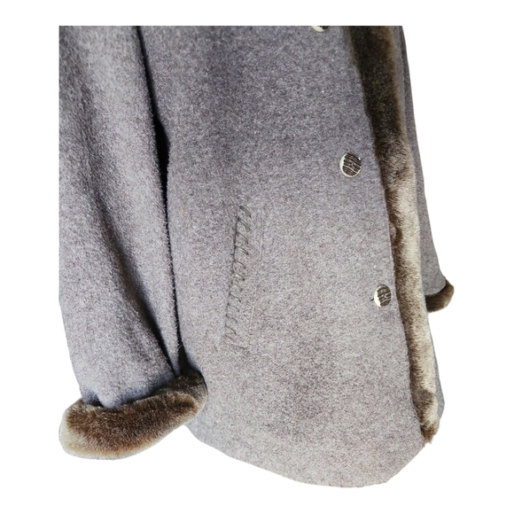 J. Jill Wool Blend Coat with Faux Fur Trim Gray Brown Size Large - Picture 7 of 10
